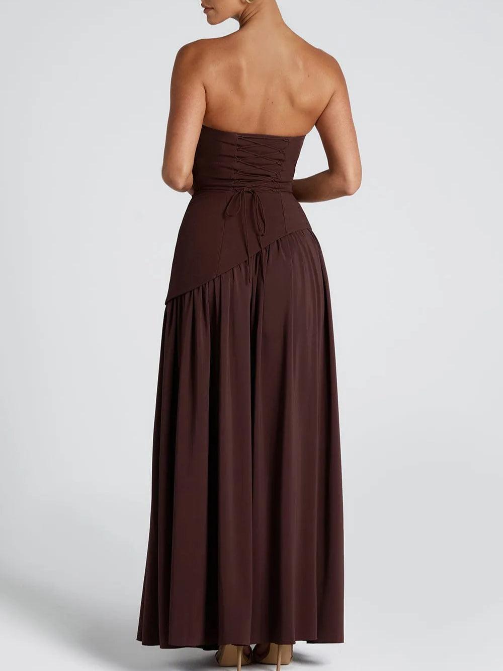 Strapless Slit Ribbon Maxi Dress