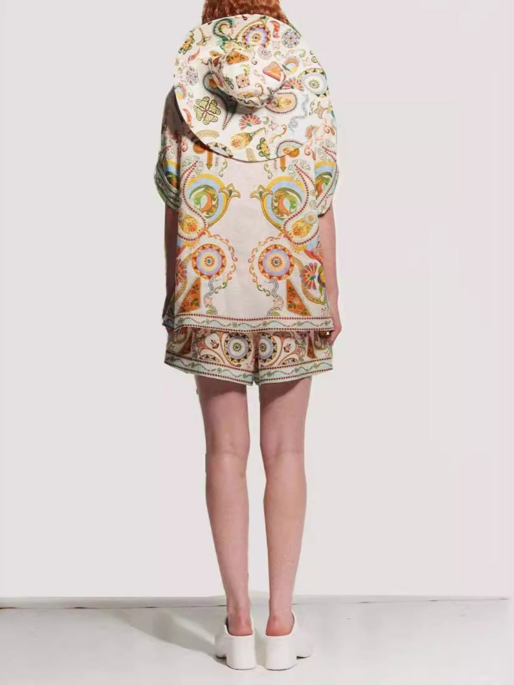 Linen Graffiti Linen Macaron Lapel Shorts Set